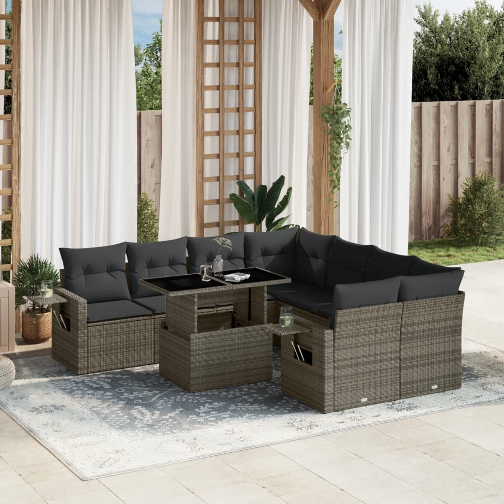 vidaXL 9-piece Poly Rattan Lounge Set with Cushions Black