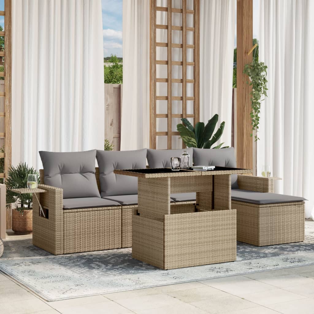 vidaXL 6-delige Loungeset met kussens poly rattan zwart