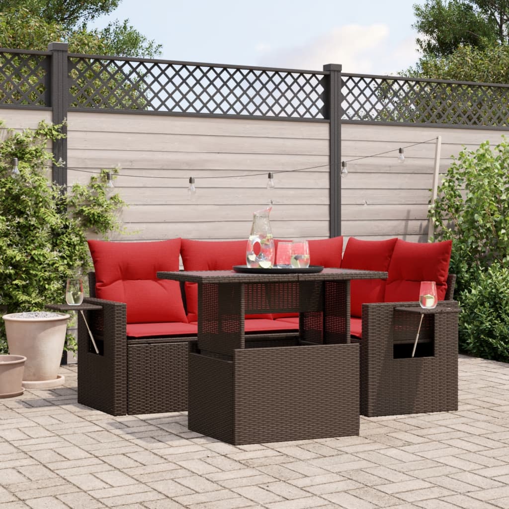 vidaXL 5-piece Garden Sofa Set with Cushions Black Poly Rattan