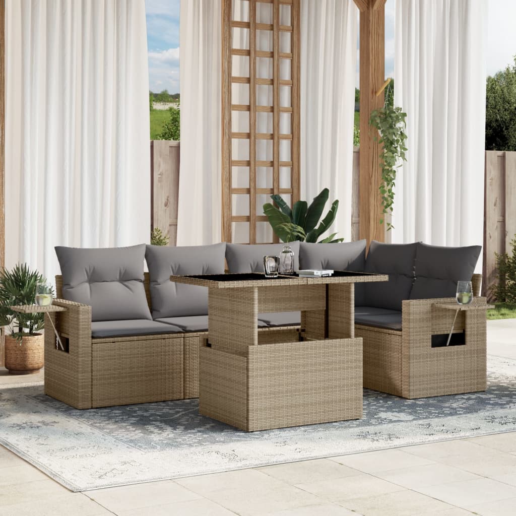 vidaXL 6-Piece Lounge Set with Cushions Poly Rattan Black