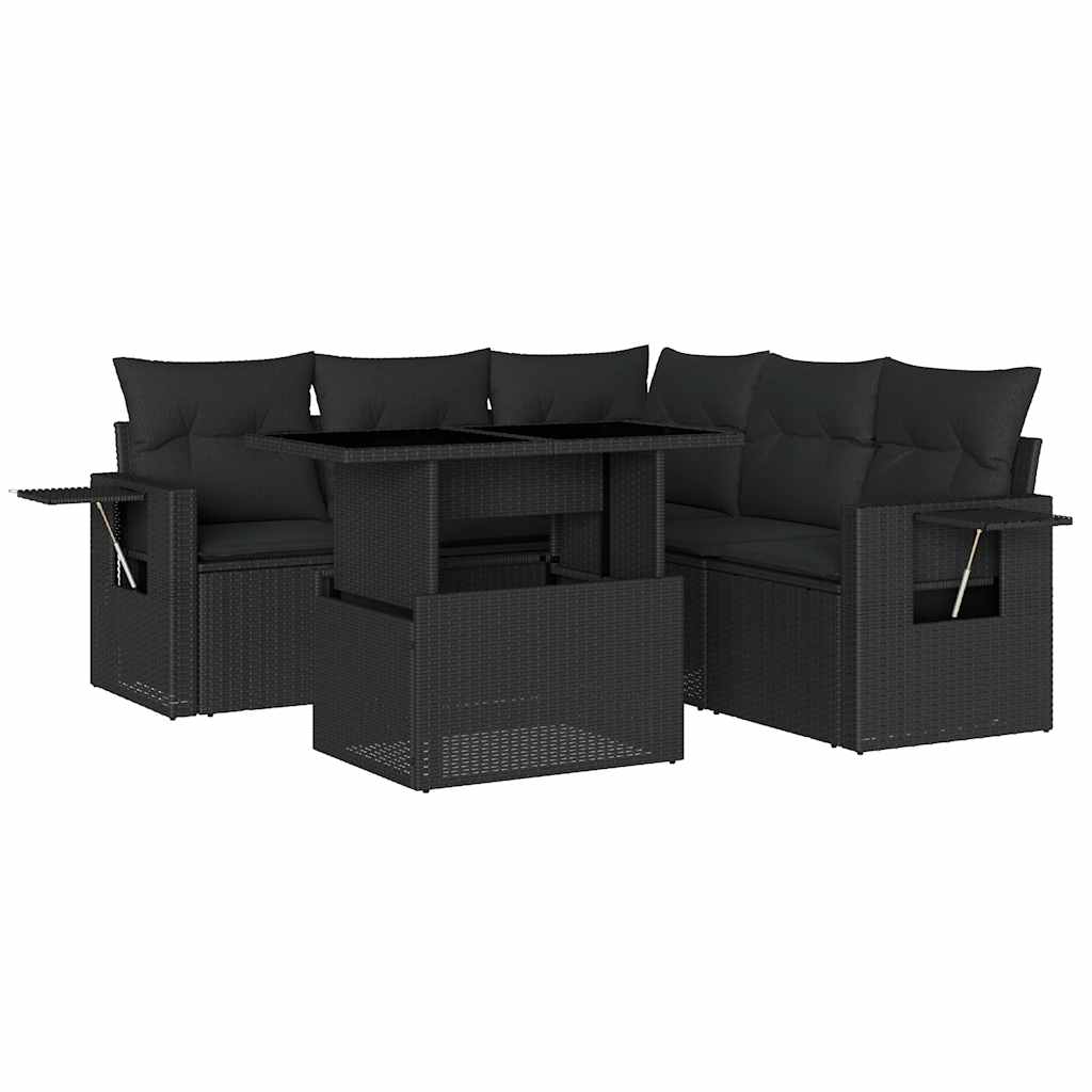 vidaXL 6-Seater Garden Lounge Set with Cushions Poly Rattan Black