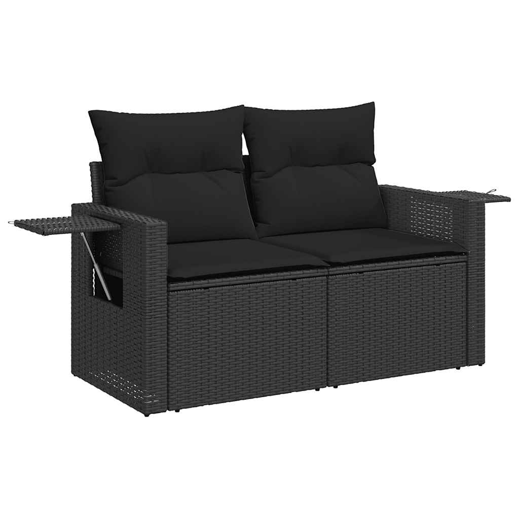 vidaXL 6-Seater Garden Lounge Set with Cushions Poly Rattan Black