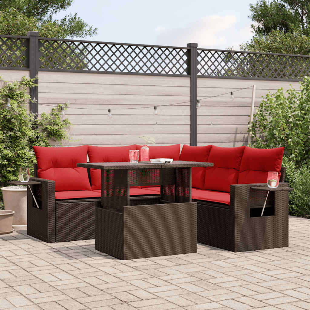 vidaXL 6-Piece Garden Sofa Set with Cushions Grey Poly Rattan
