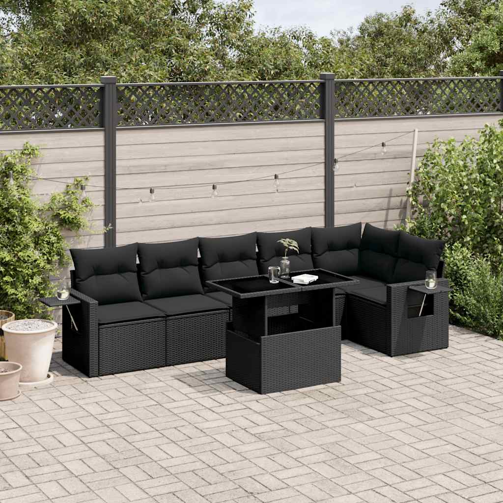 vidaXL 7-Piece Lounge Set with Cushions Poly Rattan Black