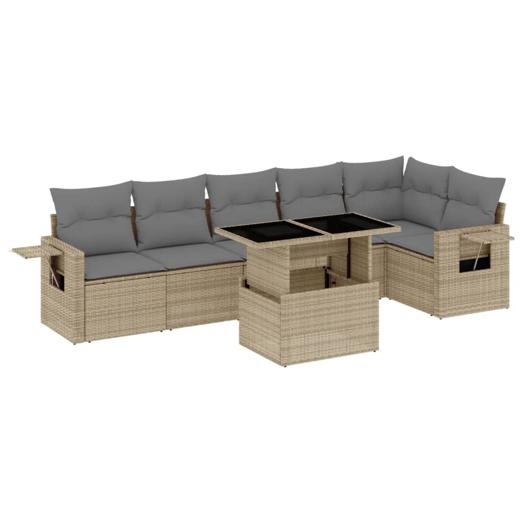 vidaXL 7-Piece Lounge Set with Cushions Poly Rattan Black