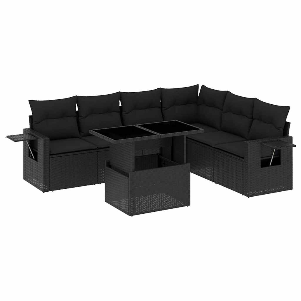 vidaXL 7-Piece Lounge Set with Cushions Poly Rattan Black