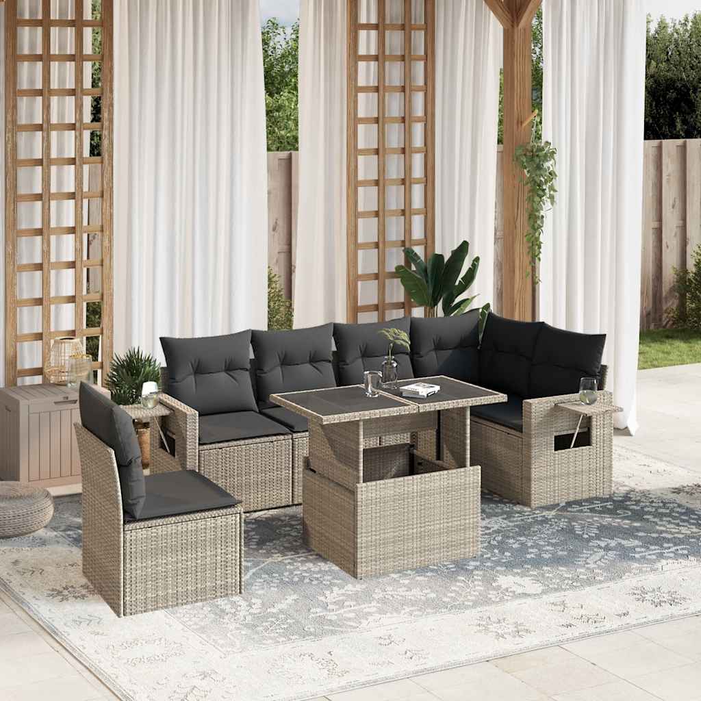 vidaXL 7-delige Loungeset met kussens poly rattan zwart