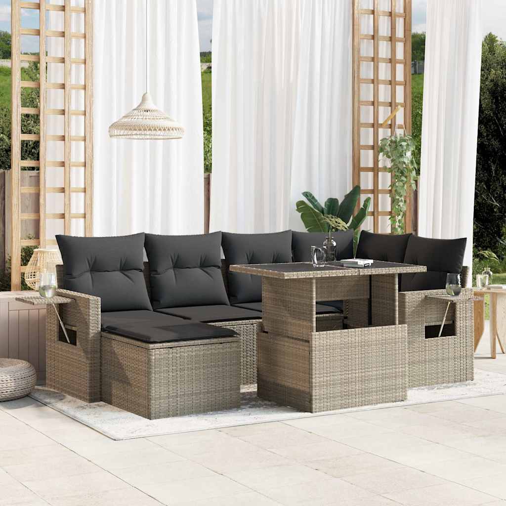 vidaXL 7-delige Loungeset met kussens poly rattan zwart