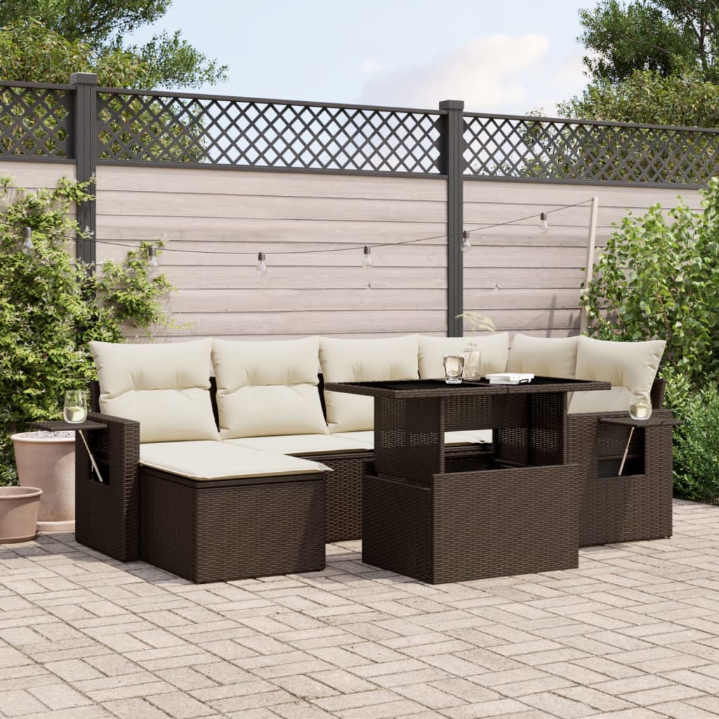 vidaXL 7-delige Loungeset met kussens poly rattan zwart