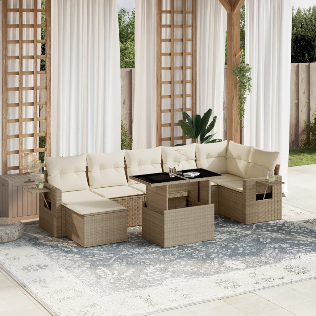 vidaXL 8-delige Loungeset met kussens poly rattan zwart