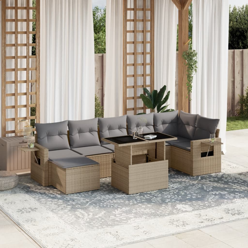 vidaXL 8-delige Loungeset met kussens poly rattan zwart