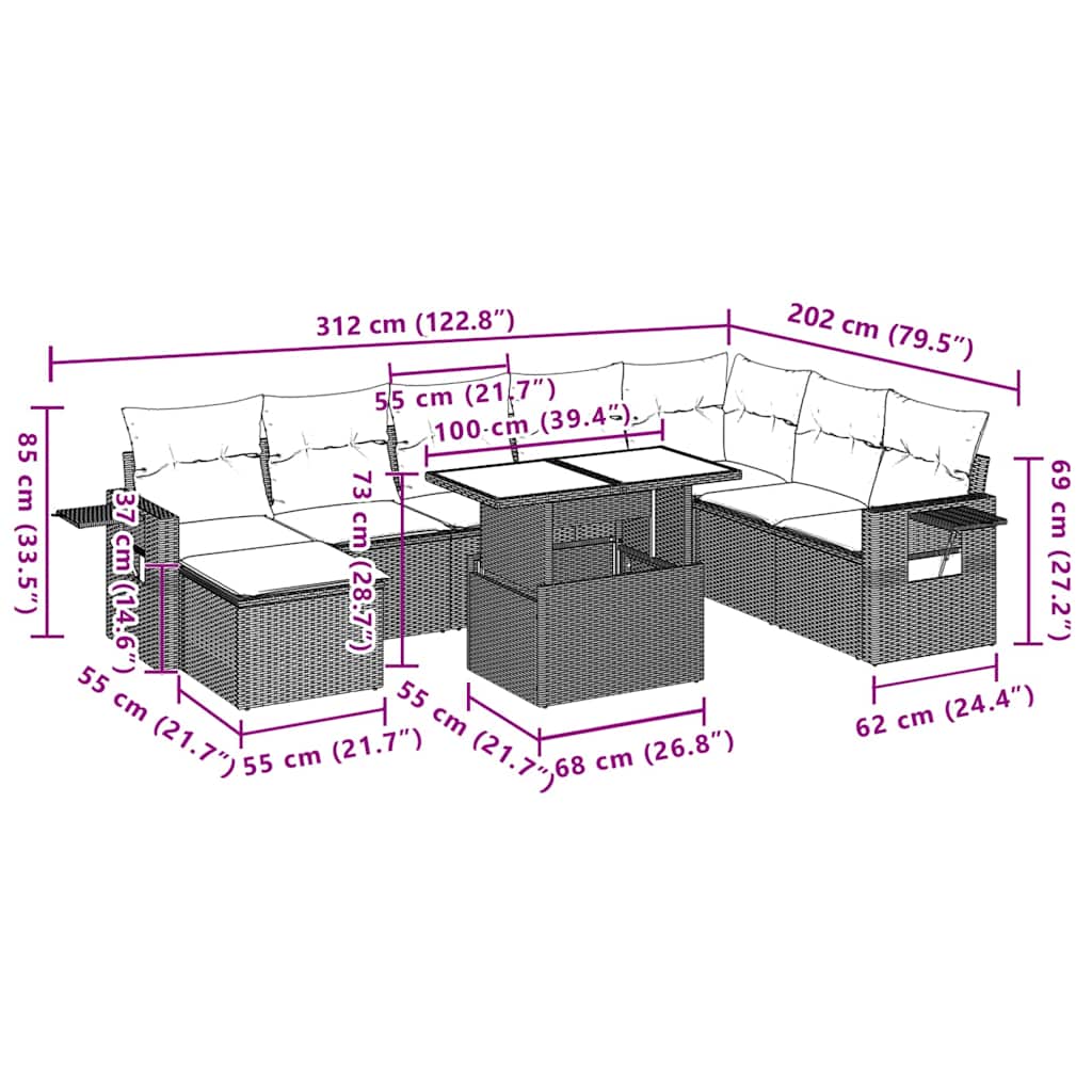 vidaXL 9-delige Loungeset met kussens poly rattan zwart