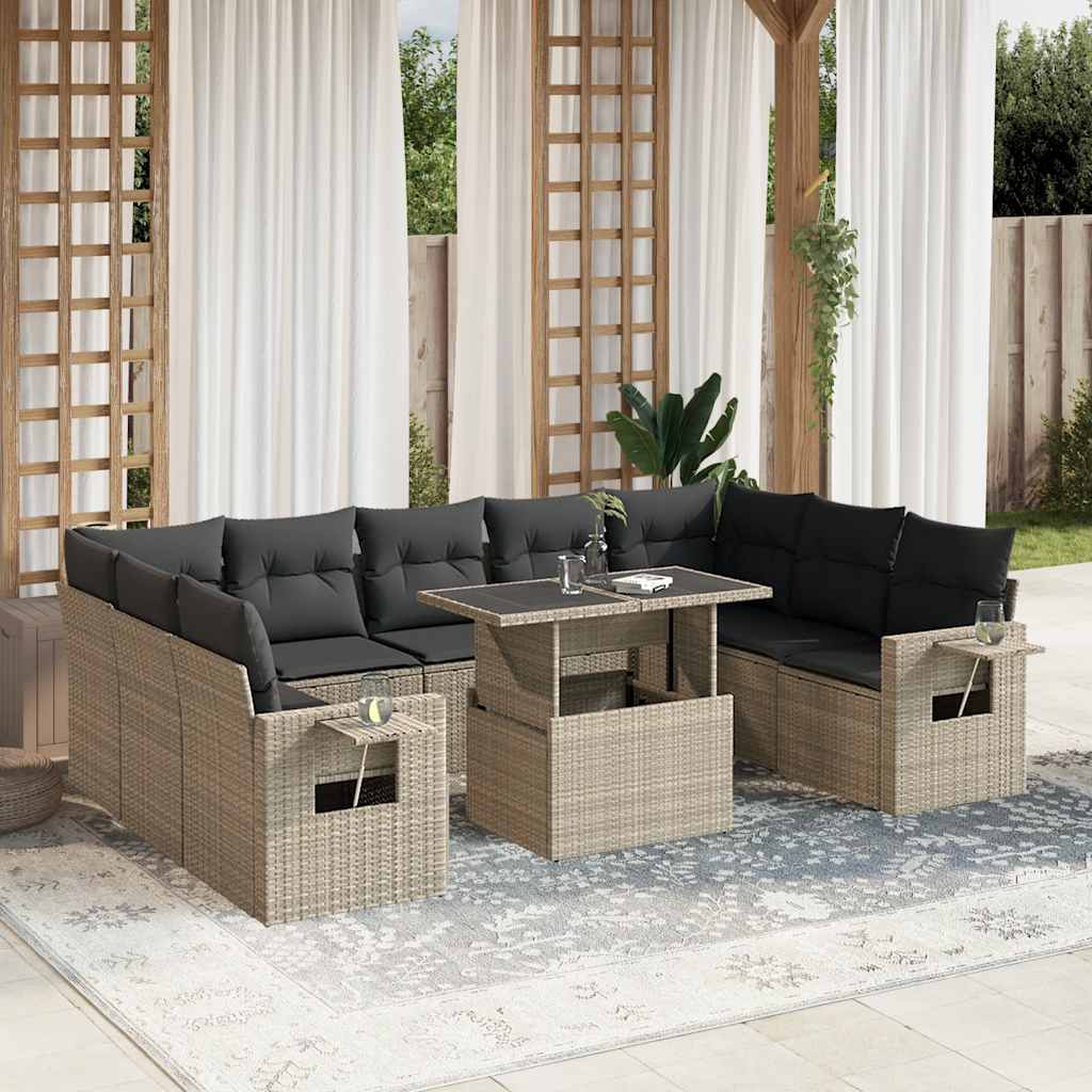 vidaXL 10-Piece Lounge Set with Cushions Poly Rattan Black