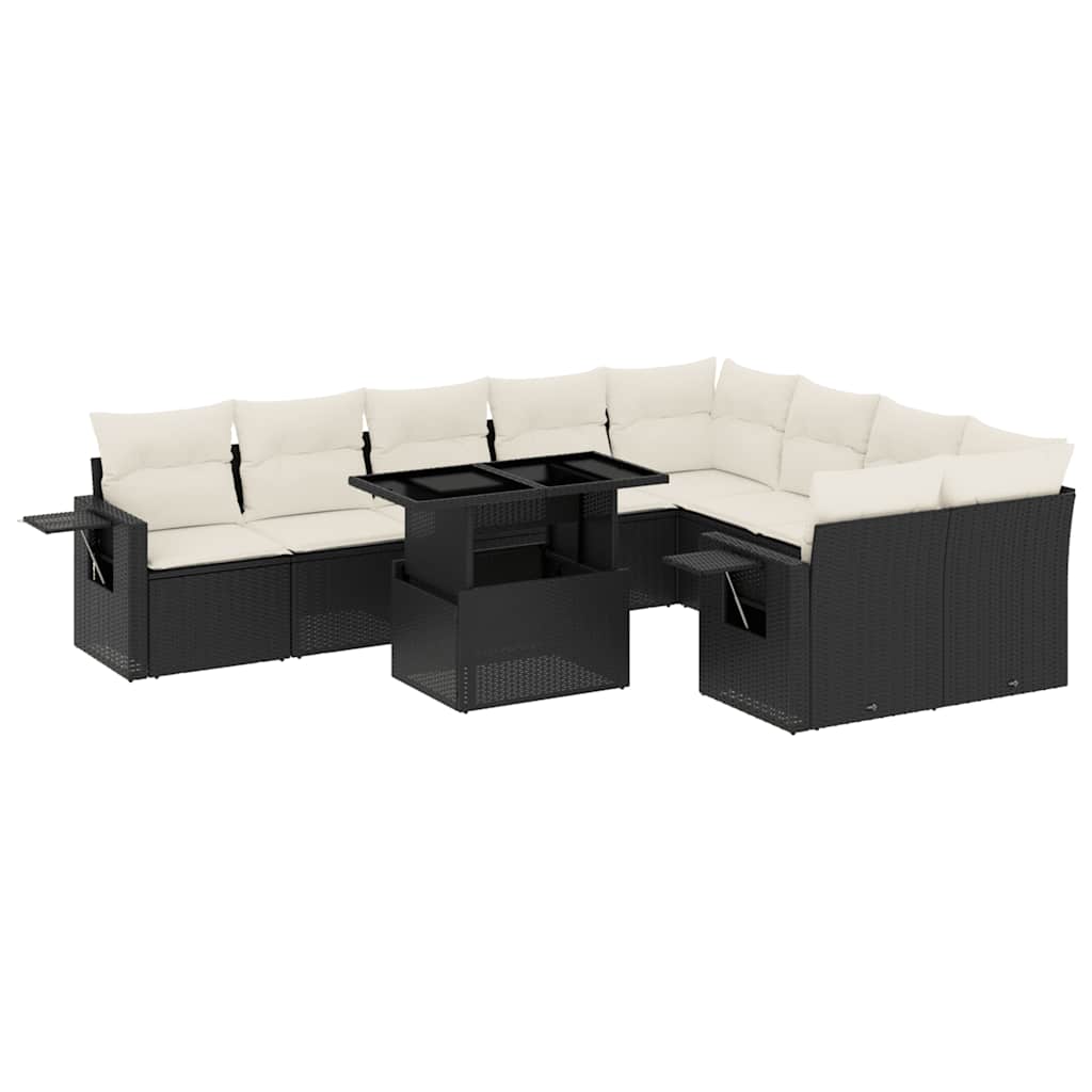 vidaXL 10-Piece Lounge Set with Cushions Poly Rattan Black