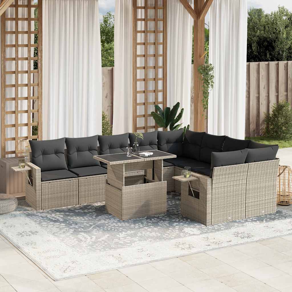 vidaXL 10-Piece Lounge Set with Cushions Poly Rattan Black
