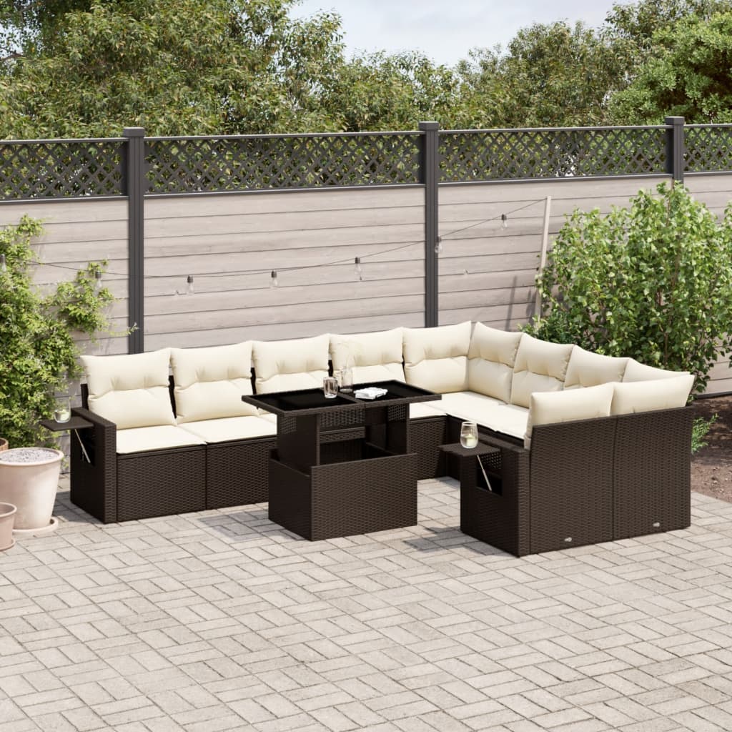 vidaXL 10-Piece Lounge Set with Cushions Poly Rattan Black