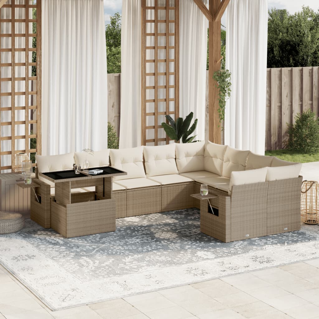 vidaXL 10-piece Lounge Set with Cushions Poly Rattan Black