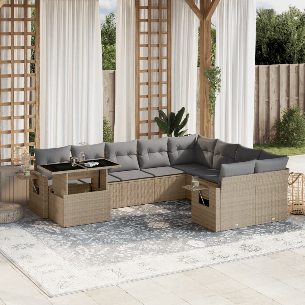vidaXL 10-piece Lounge Set with Cushions Poly Rattan Black