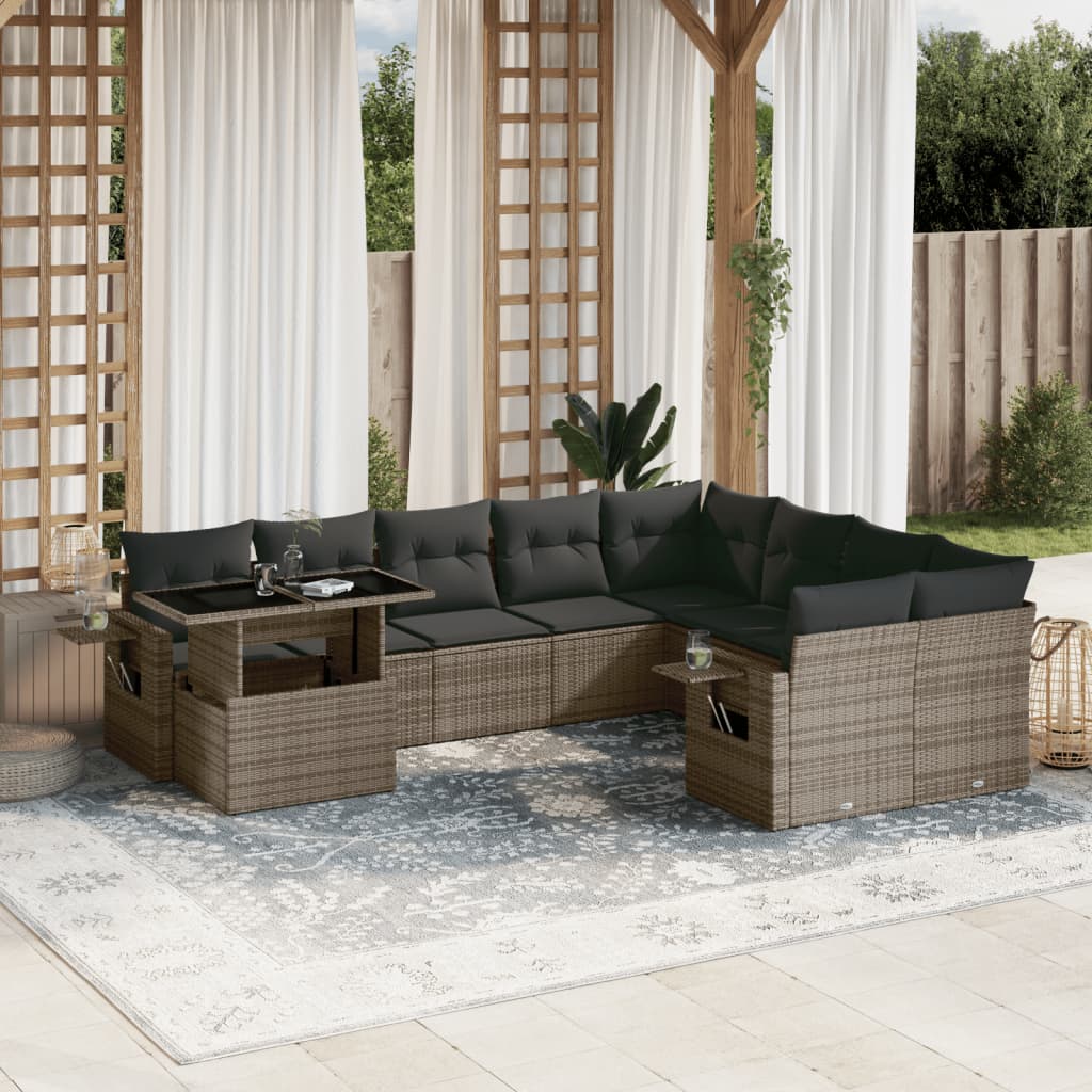 vidaXL 10-piece Lounge Set with Cushions Poly Rattan Black