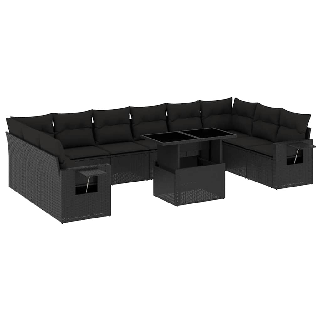 vidaXL 11-Piece Lounge Set with Cushions Poly Rattan Black
