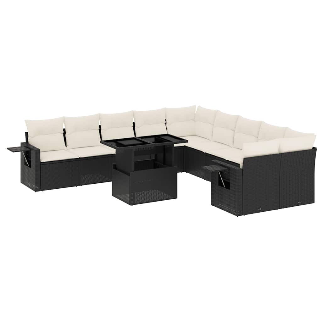 vidaXL 11-Piece Lounge Set with Cushions Poly Rattan Black