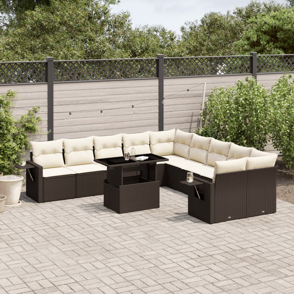 vidaXL 11-Piece Lounge Set with Cushions Poly Rattan Black