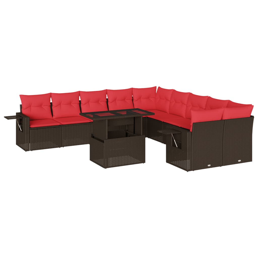 vidaXL 11-delige tuinbankset met kussens, grijs polyrotan