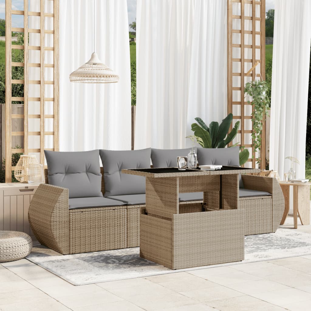 vidaXL 5-Piece Lounge Set with Cushions Poly Rattan Black