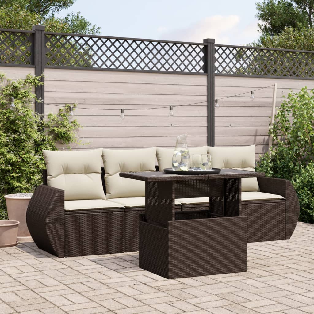 vidaXL 5-Piece Lounge Set with Cushions Poly Rattan Black