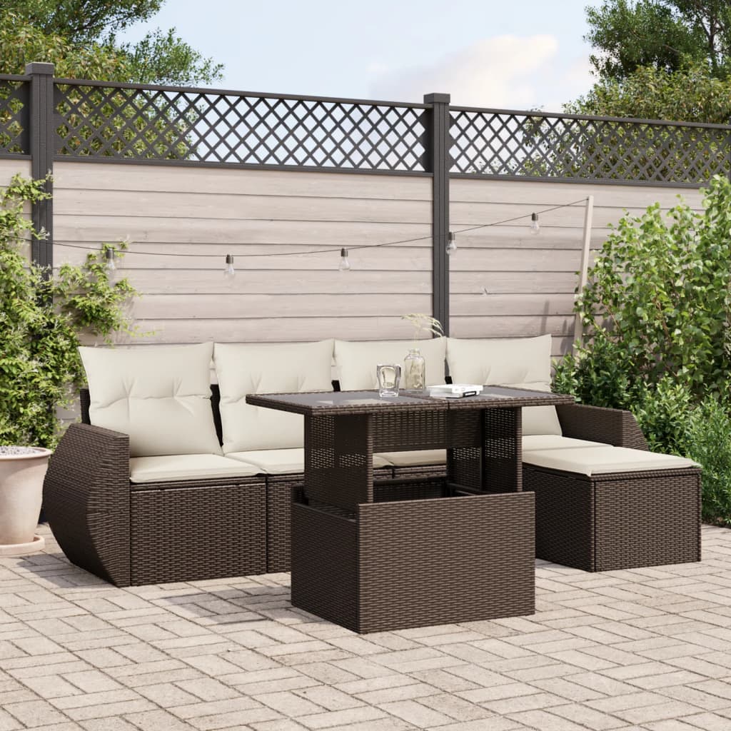 vidaXL 6-delige Loungeset met kussens poly rattan zwart
