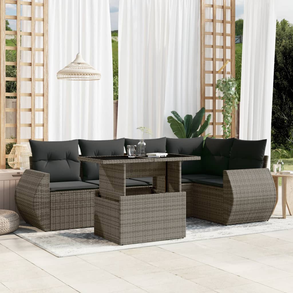 vidaXL 6-piece Lounge Set with Cushions Poly Rattan Black