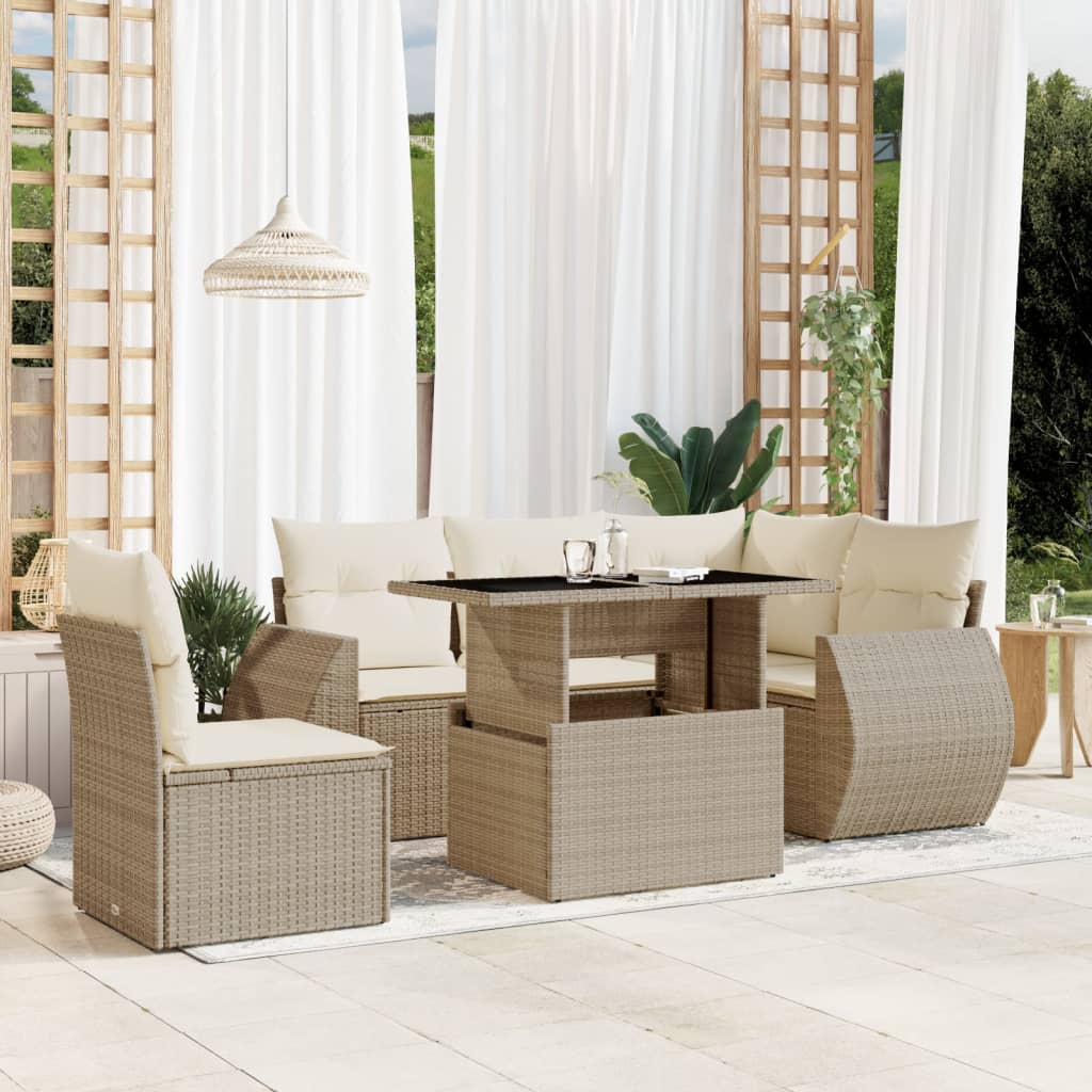vidaXL 6-delige Loungeset met kussens poly rattan zwart