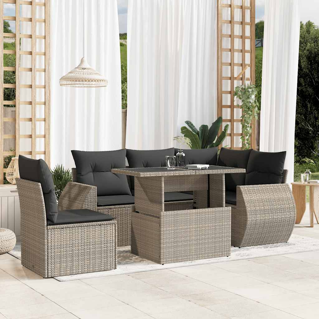 vidaXL 6-delige Loungeset met kussens poly rattan zwart