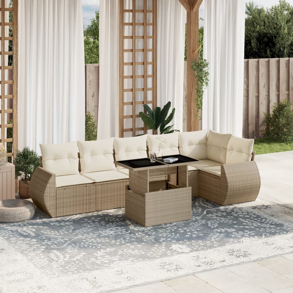 vidaXL 7-delige Loungeset met kussens poly rattan zwart