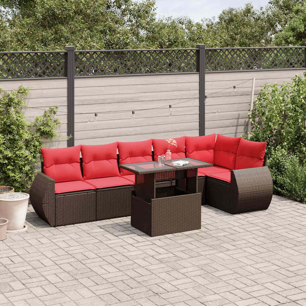 vidaXL 7-delige tuinbankset met kussens, grijs polyrotan
