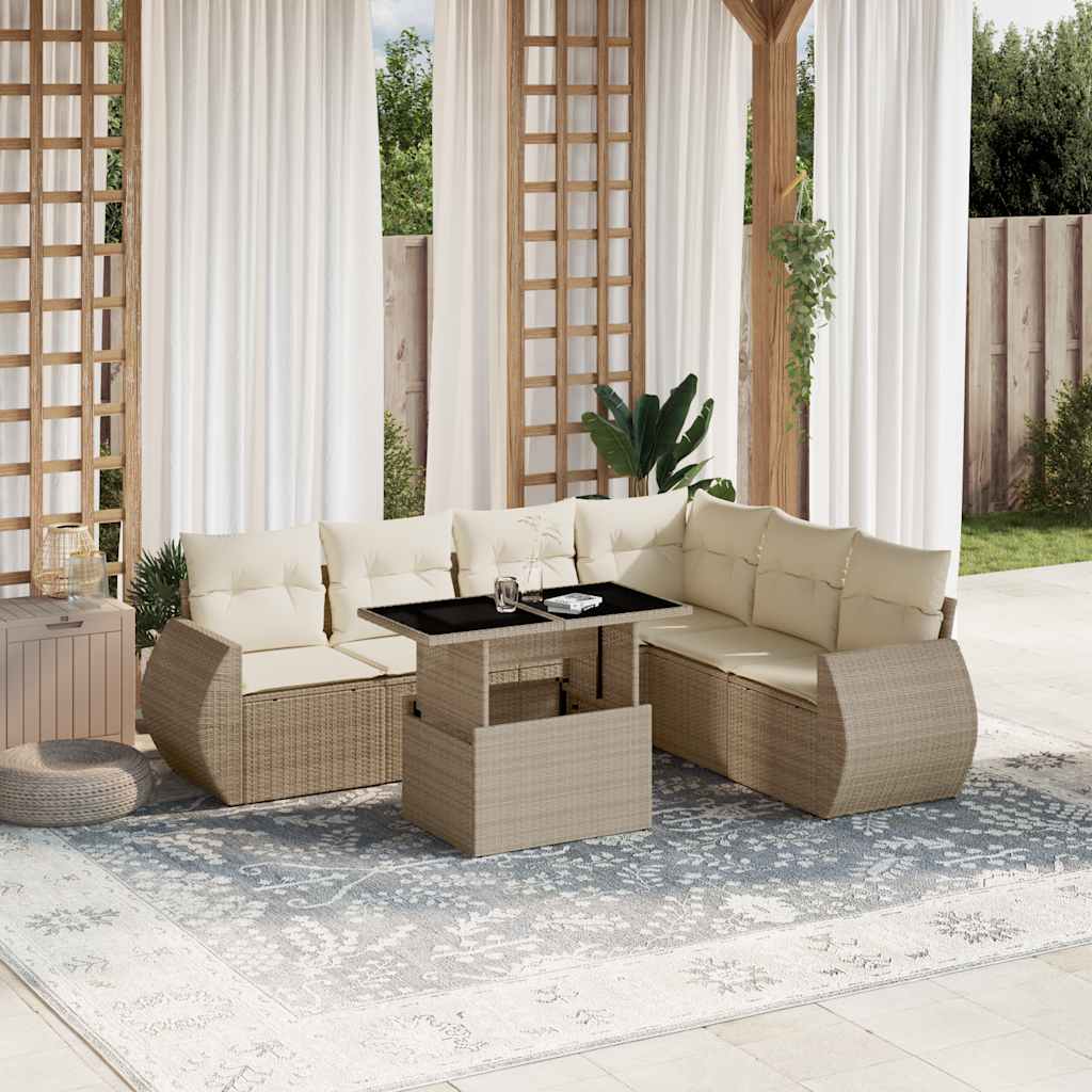 vidaXL 7-delige Loungeset met kussens poly rattan zwart