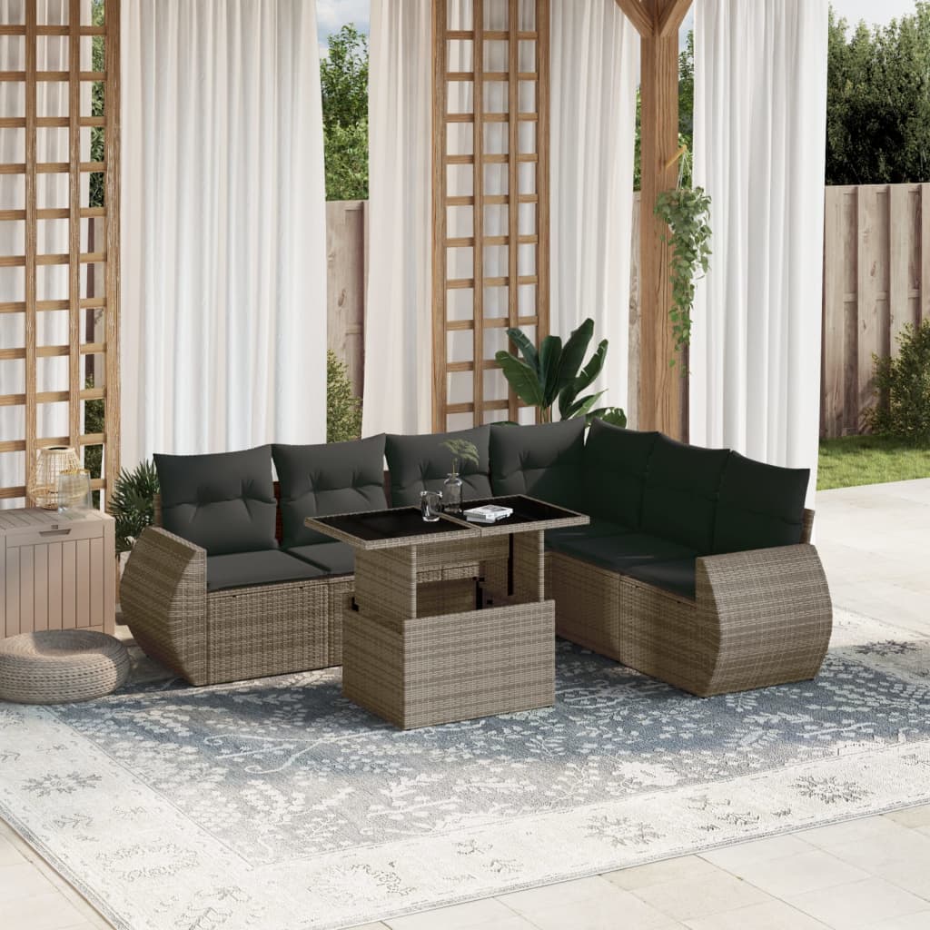 vidaXL 7-delige Loungeset met kussens poly rattan zwart