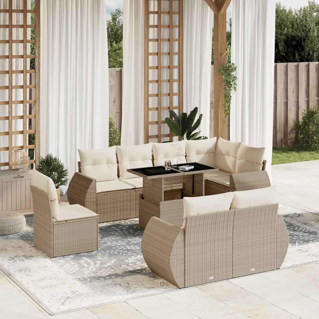 vidaXL 9-delige Loungeset met kussens poly rattan zwart