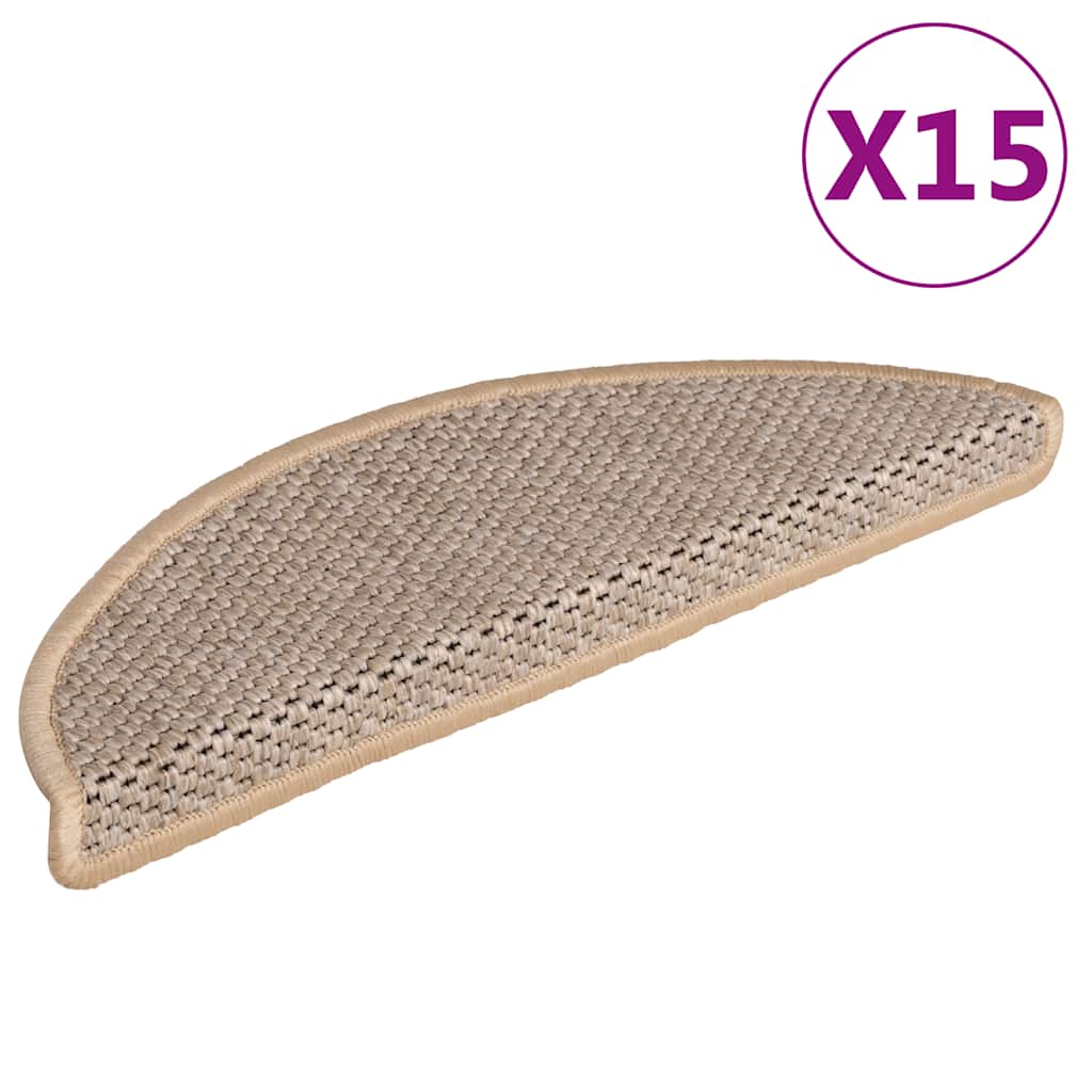 vidaXL Self-Adhesive Stair Mats 15 pcs Sisal-Look 56x17x3 cm Platinum-coloured