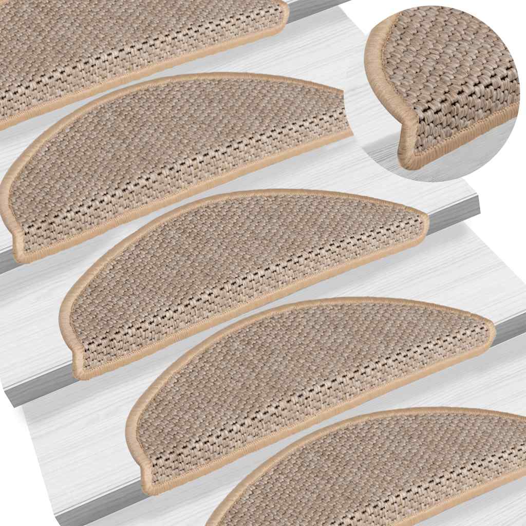 vidaXL Self-Adhesive Stair Mats 15 pcs Sisal-Look 56x17x3 cm Platinum-coloured