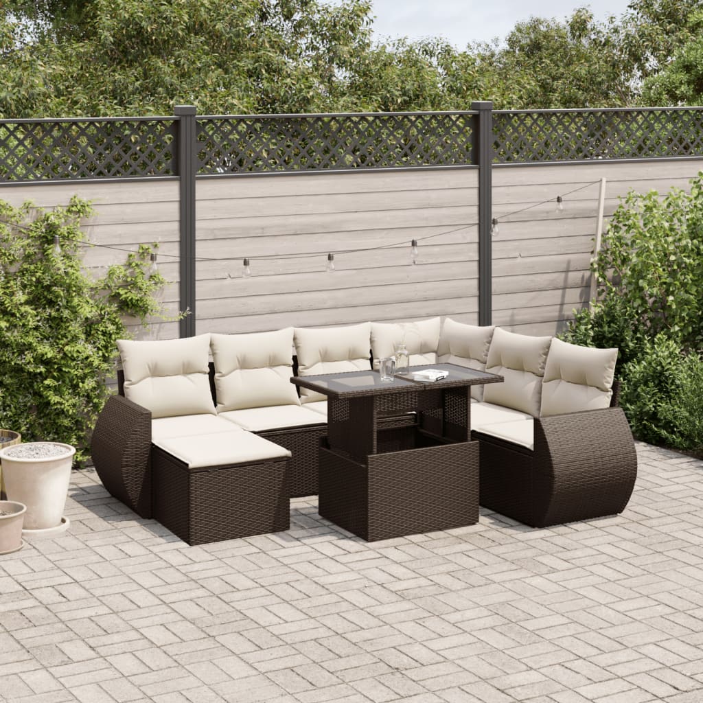 vidaXL 8-Piece Poly Rattan Lounge Set with Cushions Black