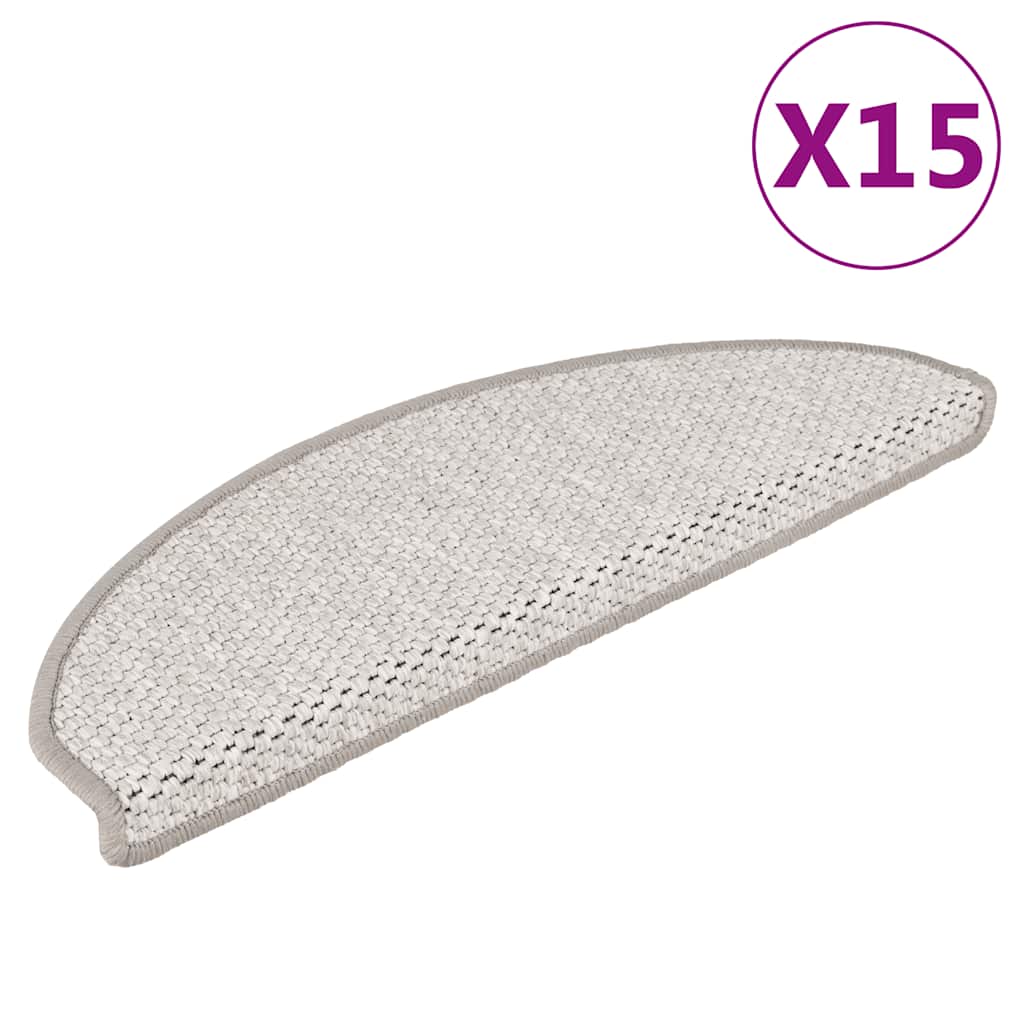 vidaXL Self-Adhesive Stair Mats 15 pcs Sisal-Look 56x17x3 cm Platinum-coloured