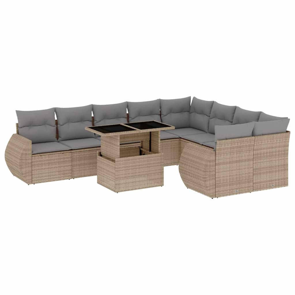 vidaXL 10-delige Loungeset met kussens poly rattan zwart