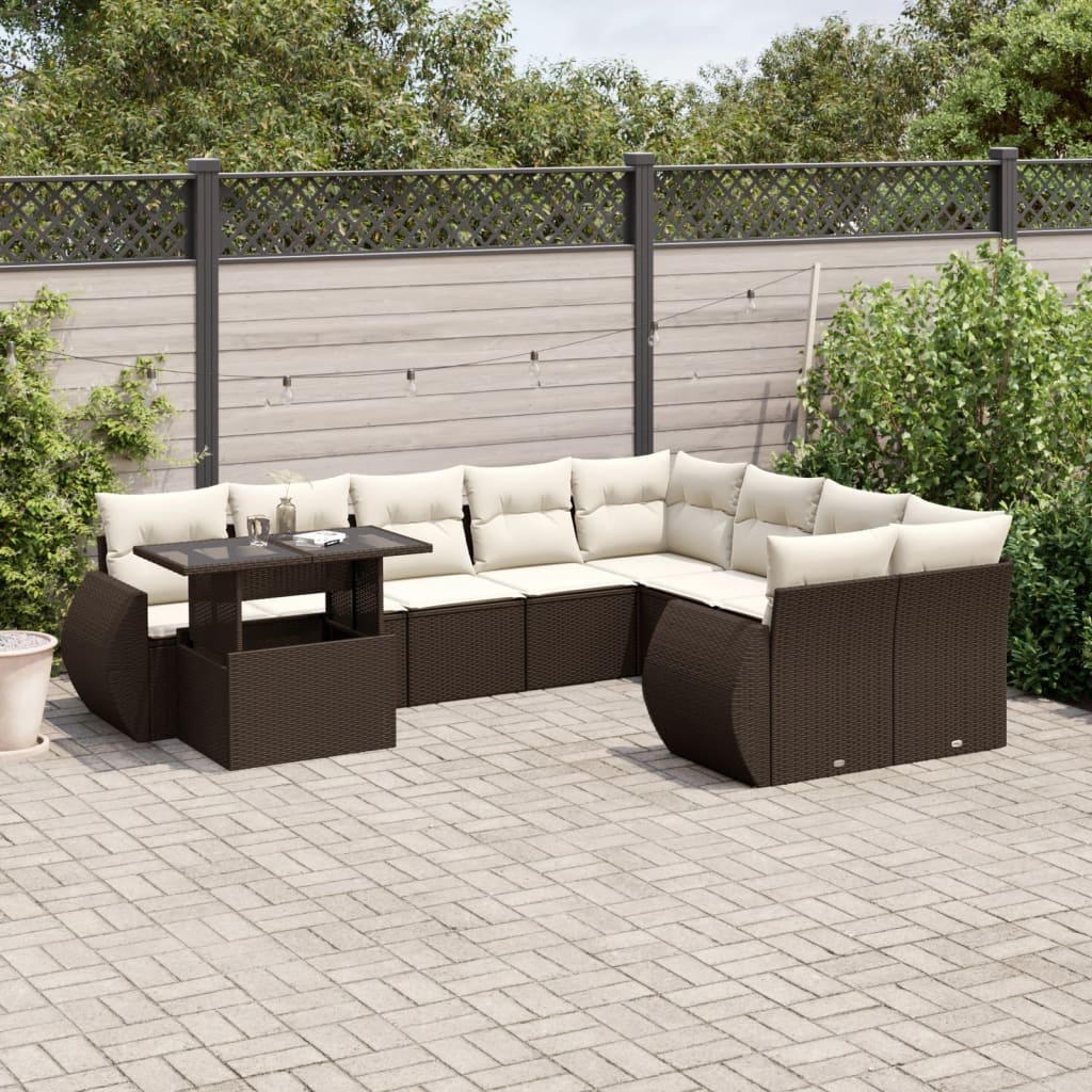 vidaXL 10-Piece Lounge Set with Cushions Poly Rattan Black