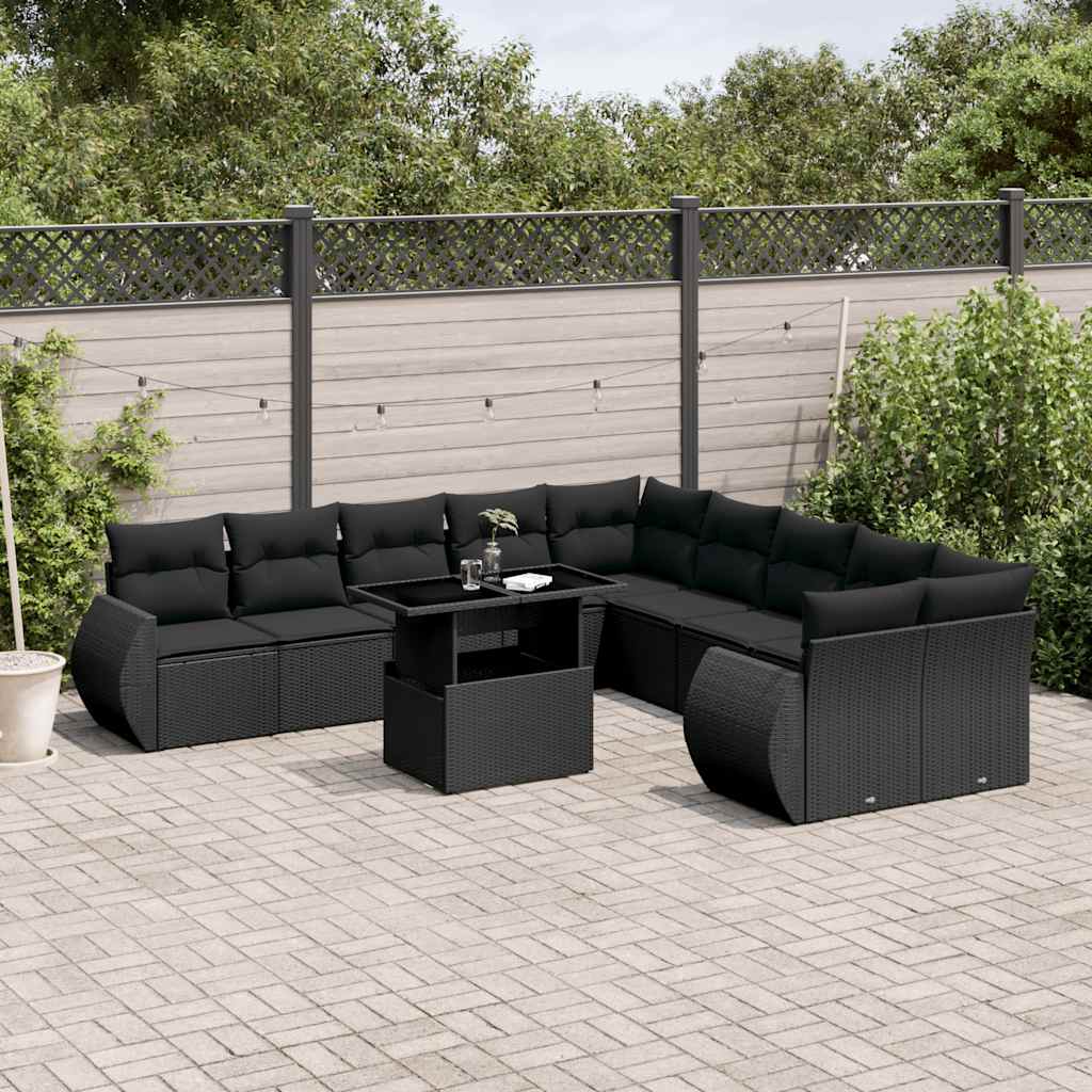 vidaXL 11-piece Lounge Set with Cushions Poly Rattan Black