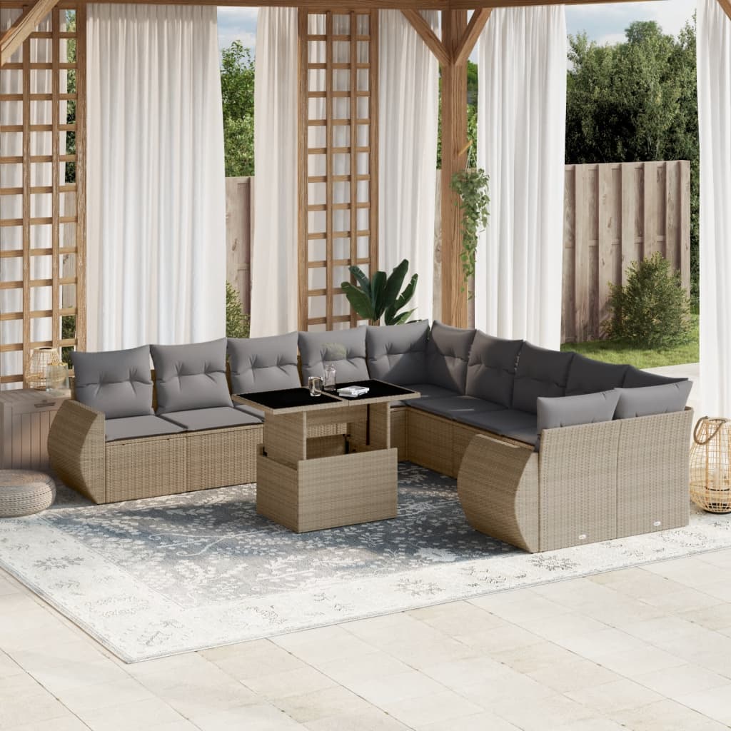 vidaXL 11-piece Lounge Set with Cushions Poly Rattan Black