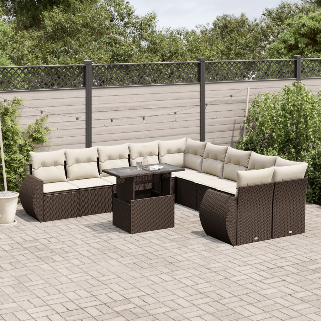 vidaXL 11-piece Lounge Set with Cushions Poly Rattan Black