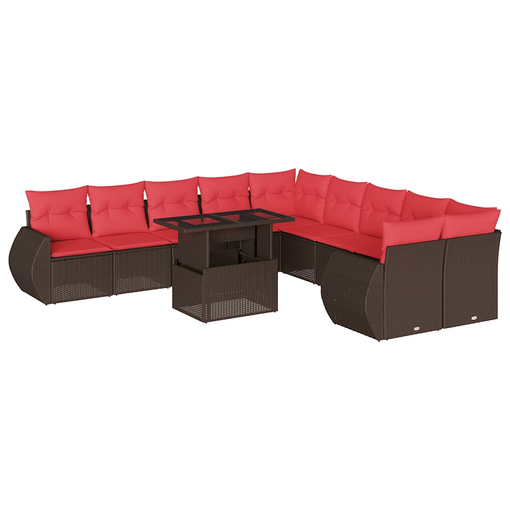 vidaXL 11-delige tuinbankset met kussens, grijs polyrotan
