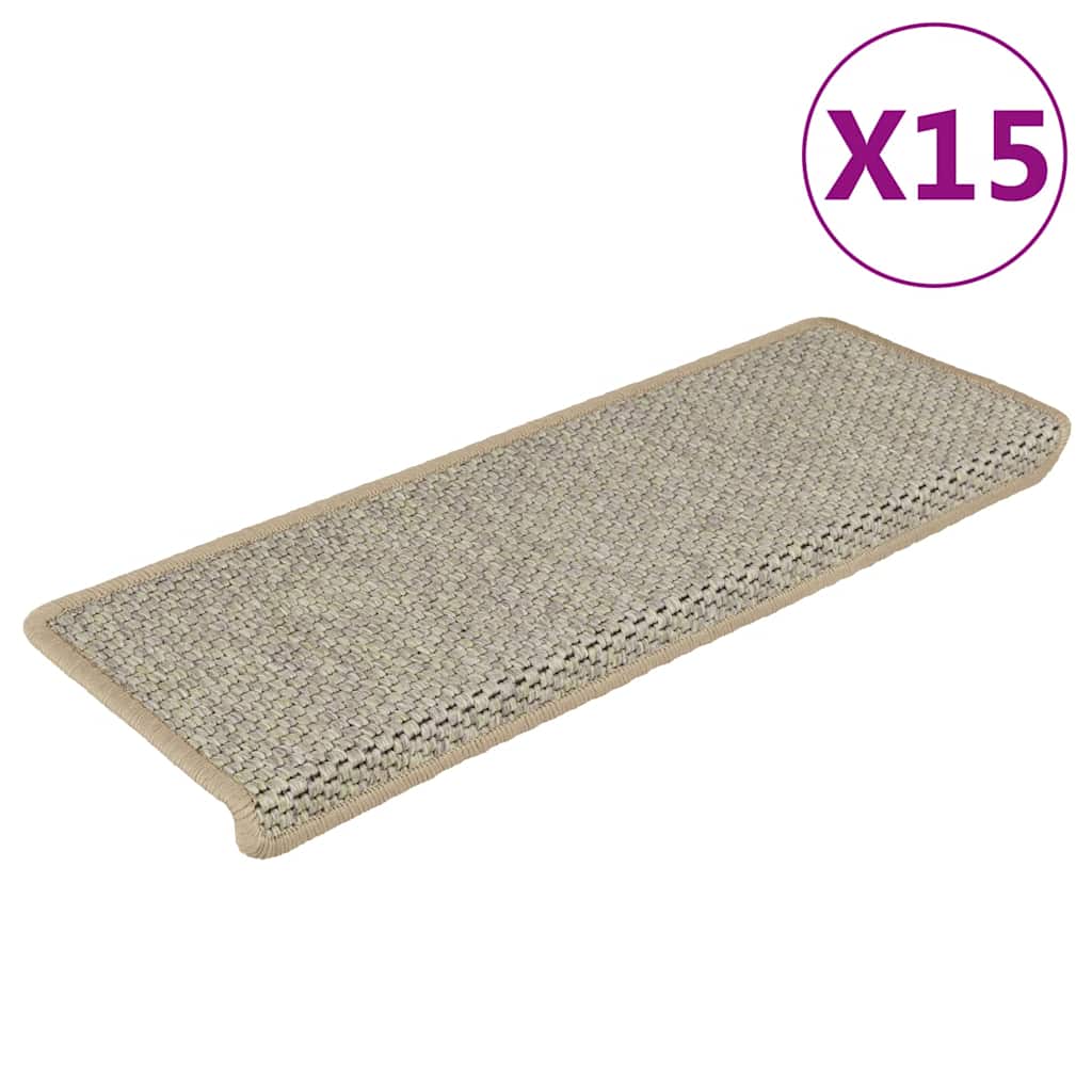 vidaXL Trapmatten zelfklevend 15 st sisal-look 65x21x4 cm platinakleur