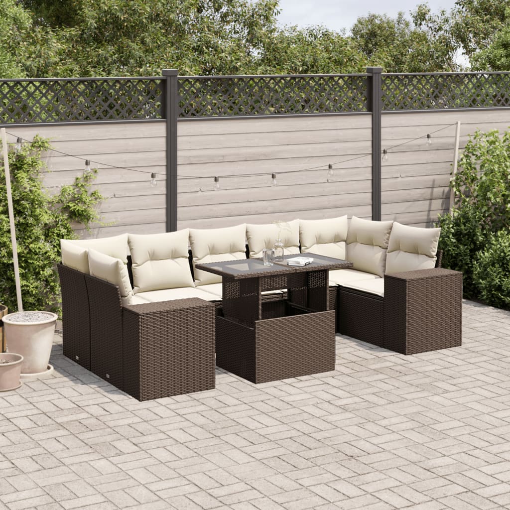 vidaXL 8-delige Loungeset met kussens poly rattan zwart